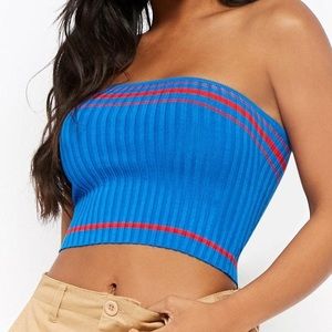 Forever 21 Red Blue Stripe Sweater Tube Top
